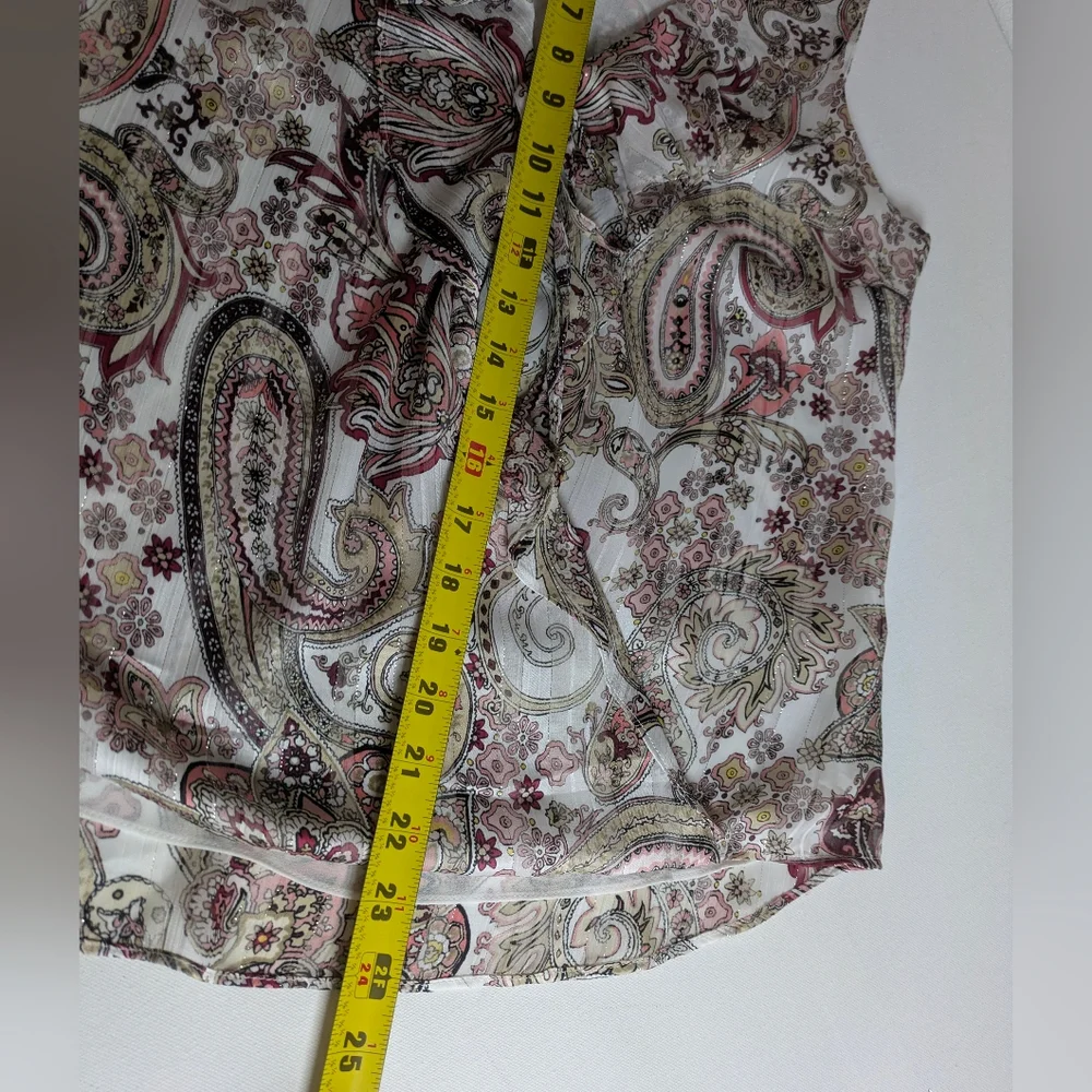 White House Black Market Tank Top Women’s 2 Paisley Sleeveless Blouse Metallic - Picture 10 of 12